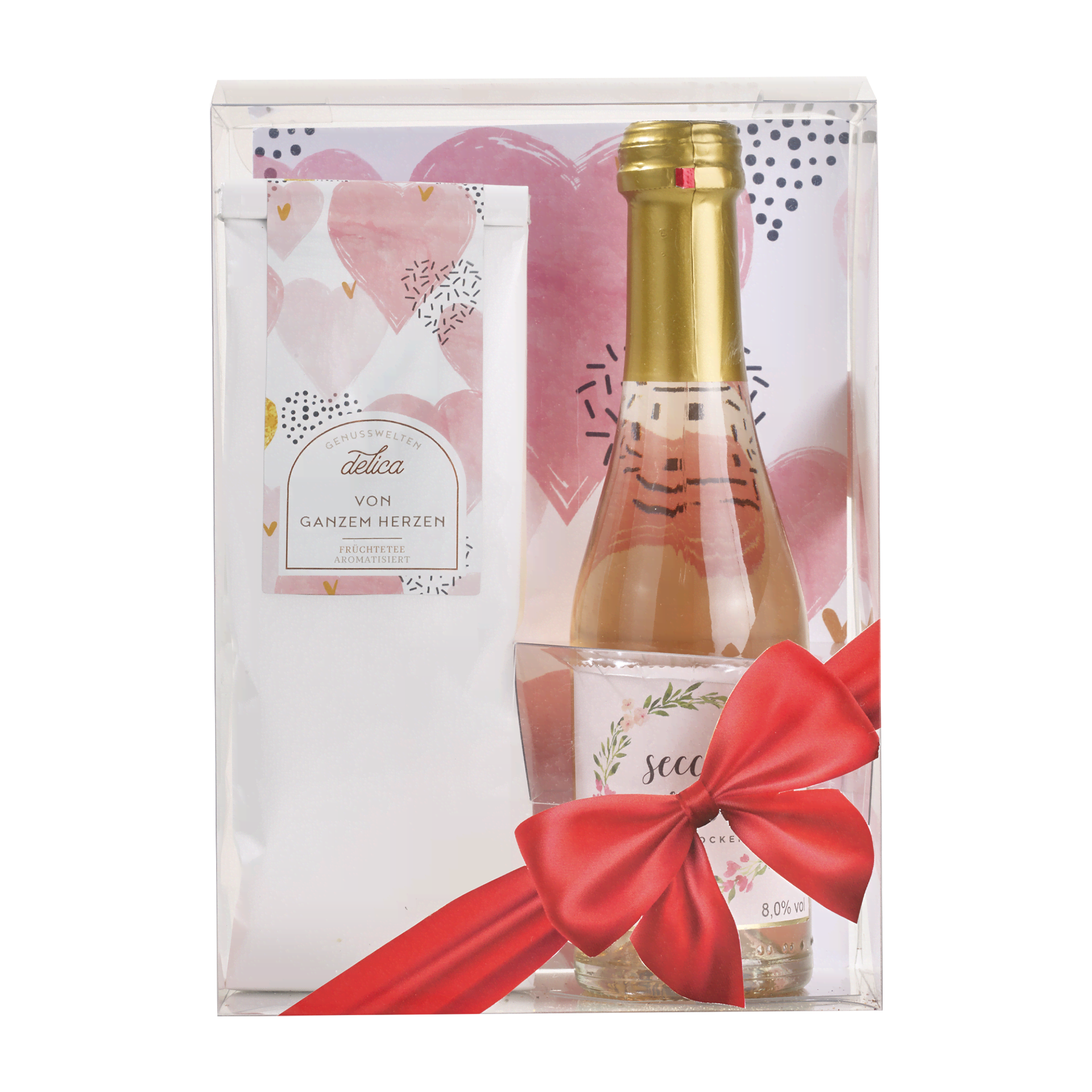"Von ganzem Herzen" Geschenkset mit Früchtetee und Secco