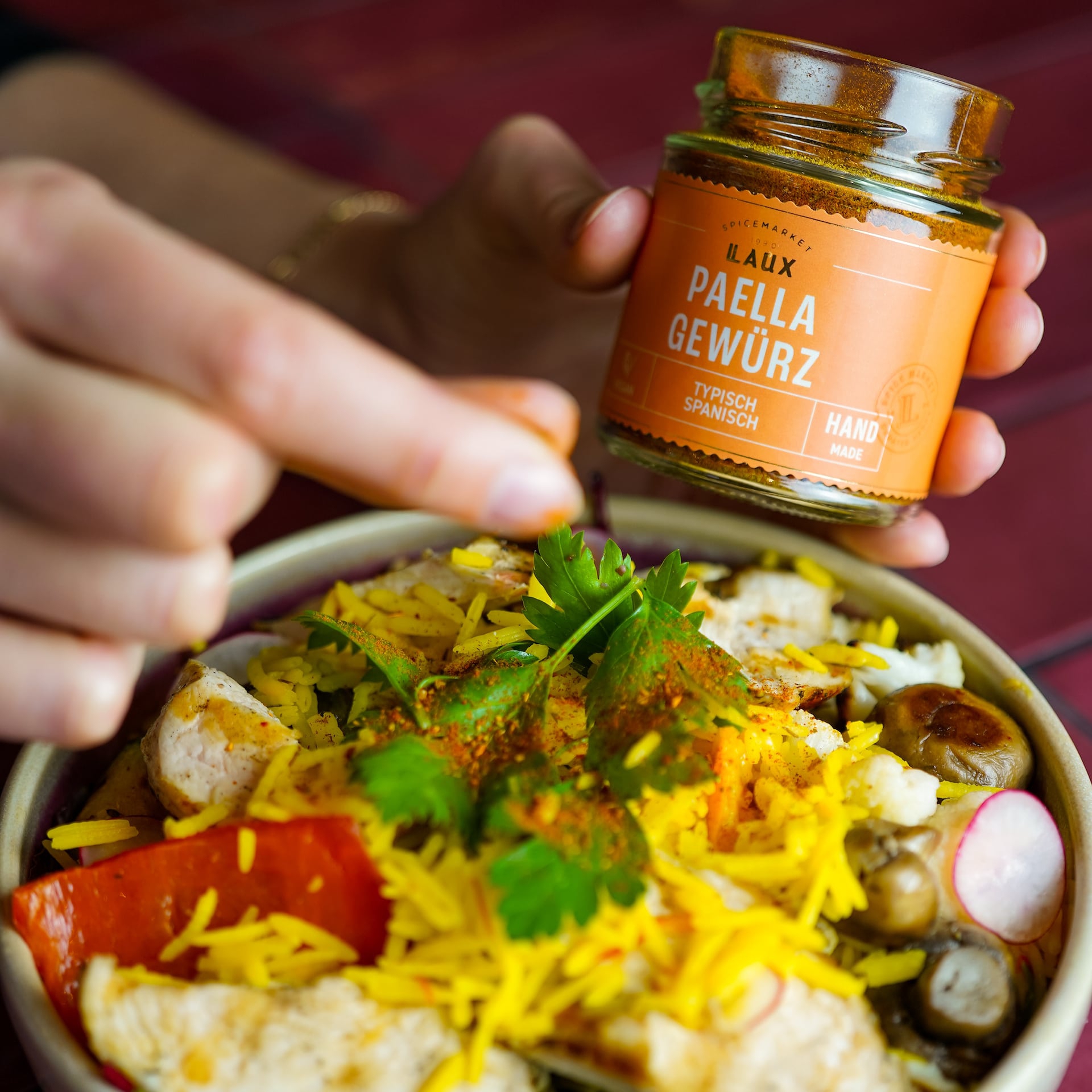 LAUX Paella Gewürz mit mediterraner Bowl