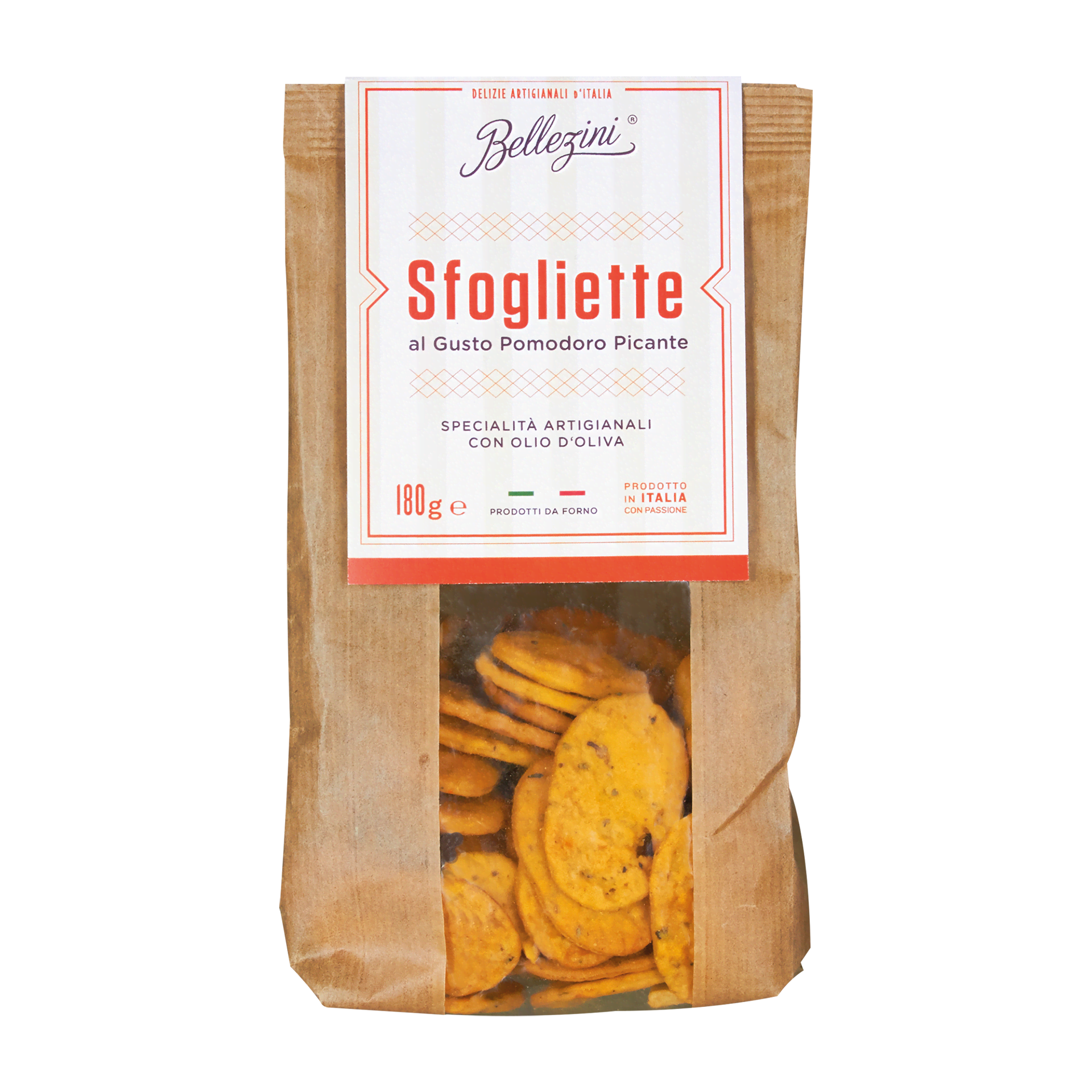 Sfogliette al Gusto Pomodoro Piccante - gebackene, italienische Salzgebäckscheiben