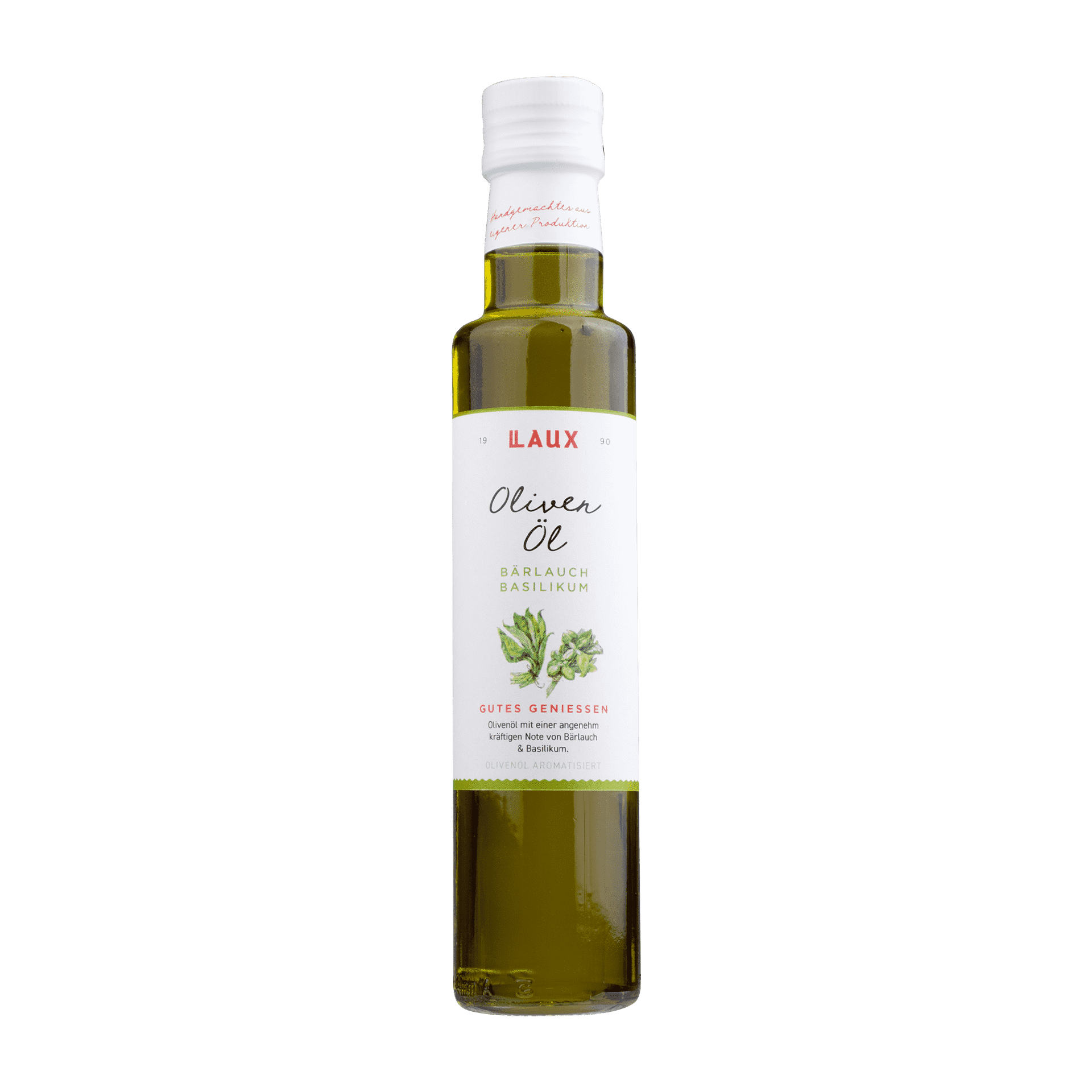 Olivenöl mit Bärlauch-Basilikum - 250 ml Flasche Olivenöl mit Bärlauch in 250 ml Flasche