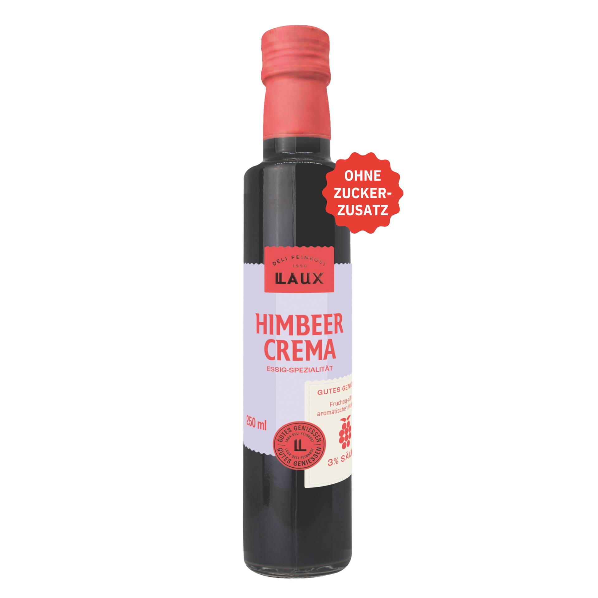 Himbeer Crema - ohne Zuckerzusatz - 250 ml Flasche - 3 % Säure