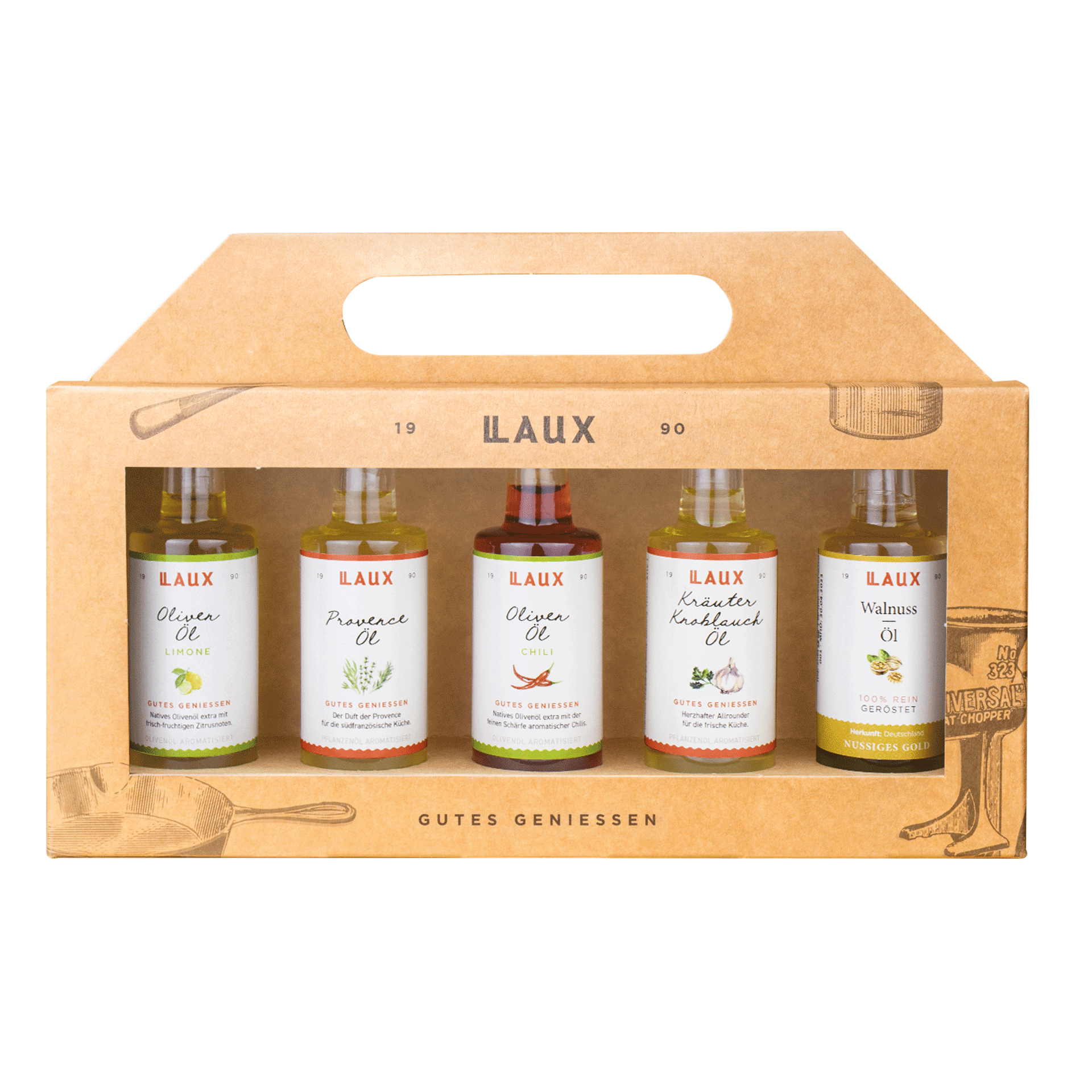 Öl Geschenkset - 5 x 40 ml in hochwertiger Geschenkverpackung Öl Geschenkset mit 5 Sorten in Karton